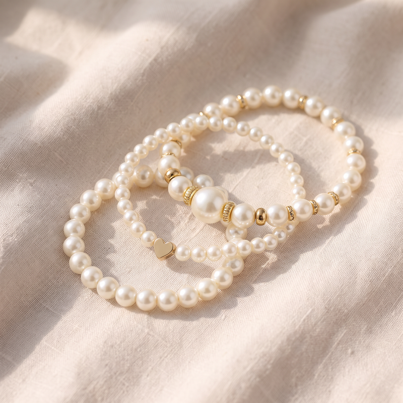 Conjunto de 4 pulseiras de pérolas para combinar