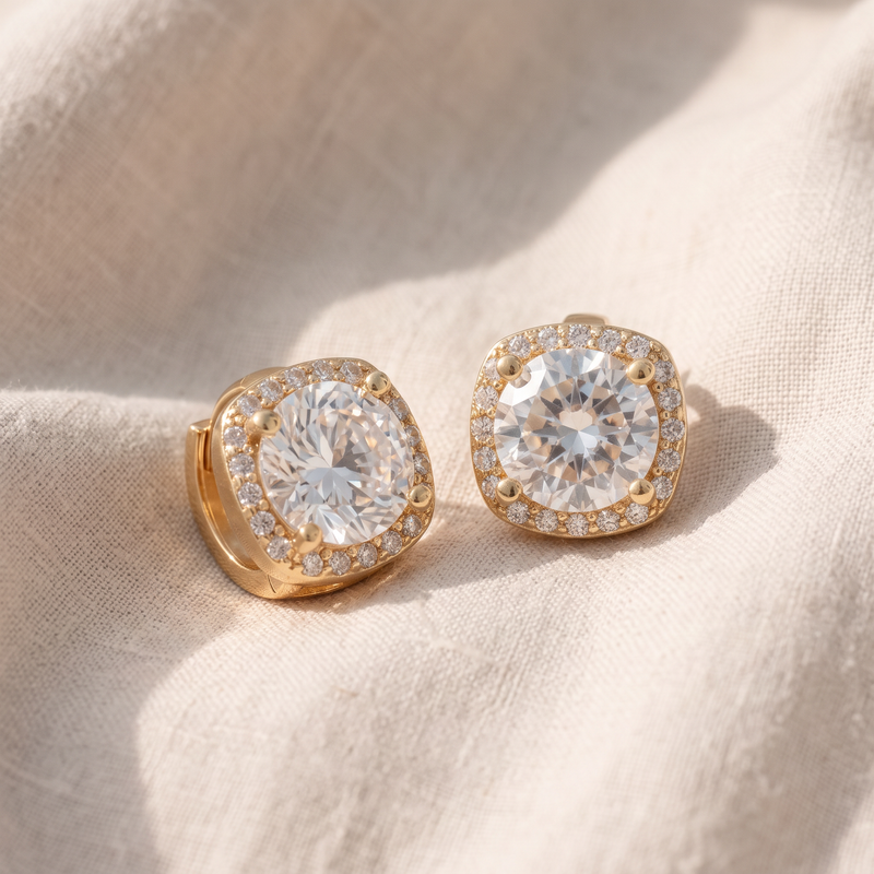 Brincos quadrados com diamantes